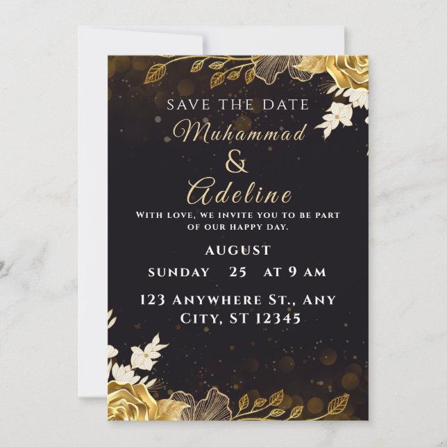 Cartes Pour Fêtes Annuelles Elegant Modern Wedding Invite – Black & White (Devant)