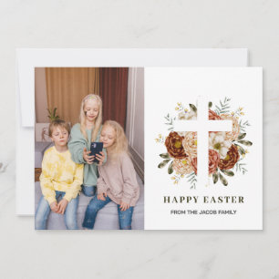 Cartes Pour Fêtes Annuelles élégant moderne Floral Cross Pâques photo de famil