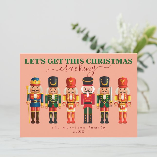 Cartes Pour Fêtes Annuelles Élégant Moderne Funny Pink Nutcracker Noël (Debout devant)