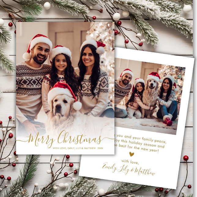 Cartes Pour Fêtes Annuelles Élégant moderne Gold Script 2 Photo Noël (Créateur téléchargé)
