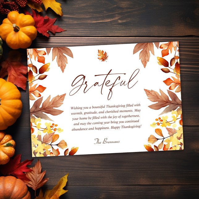 Cartes Pour Fêtes Annuelles Élégant moderne Grateful Fall Thanksgiving (Modern Elegant Grateful Fall Thanksgiving Holiday Card)