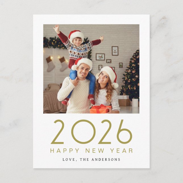 Cartes Pour Fêtes Annuelles Élégant moderne Joyeux Nouvel An 2026 Photo de fam (Devant)