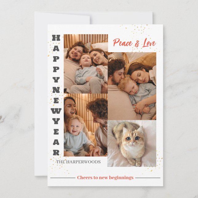 Cartes Pour Fêtes Annuelles Élégant moderne Joyeux Nouvel An 4 photos multiple (Devant)