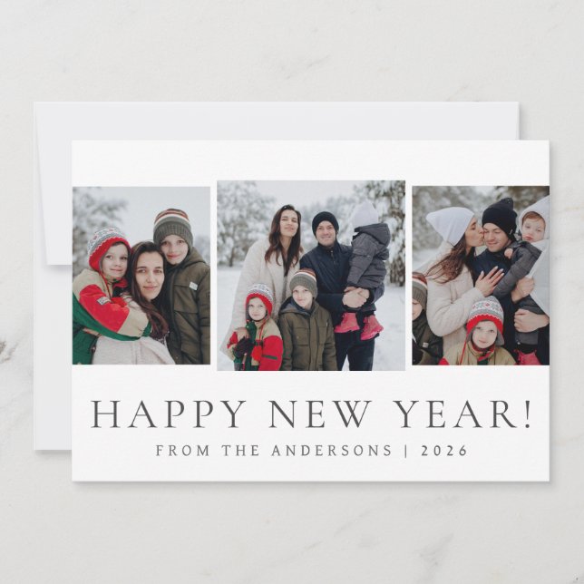 Cartes Pour Fêtes Annuelles Élégant moderne Joyeux Nouvel An Famille 3 Photo (Devant)