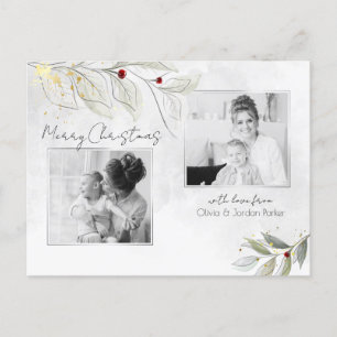 Cartes Pour Fêtes Annuelles Élégant moderne Silver Noël Floral 2-Photo