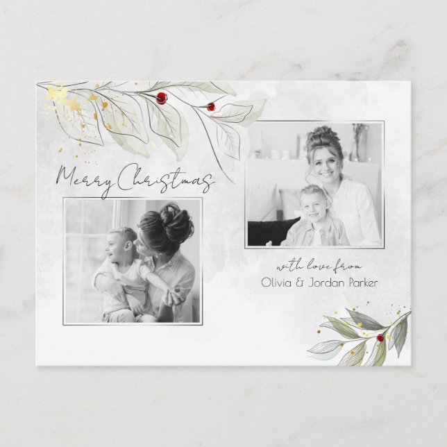 Cartes Pour Fêtes Annuelles Élégant moderne Silver Noël Floral 2-Photo (Devant)