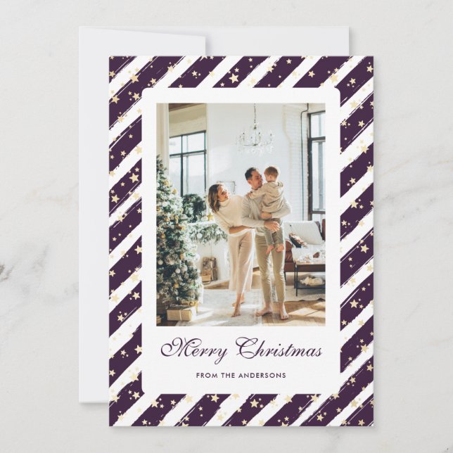 Cartes Pour Fêtes Annuelles Élégant moderne violet blanc photo Joyeux Noël (Devant)