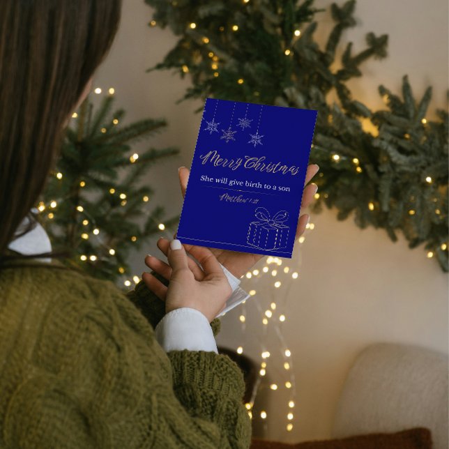 Cartes Pour Fêtes Annuelles Elegant Navy & Gold Christian Christmas Card  (Créateur téléchargé)