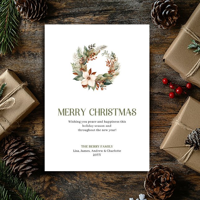 Cartes Pour Fêtes Annuelles Elegant Neutral Christmas Wreath Minimal Holiday  (Elegant Neutral Christmas Ornament Minimal Holiday Card)