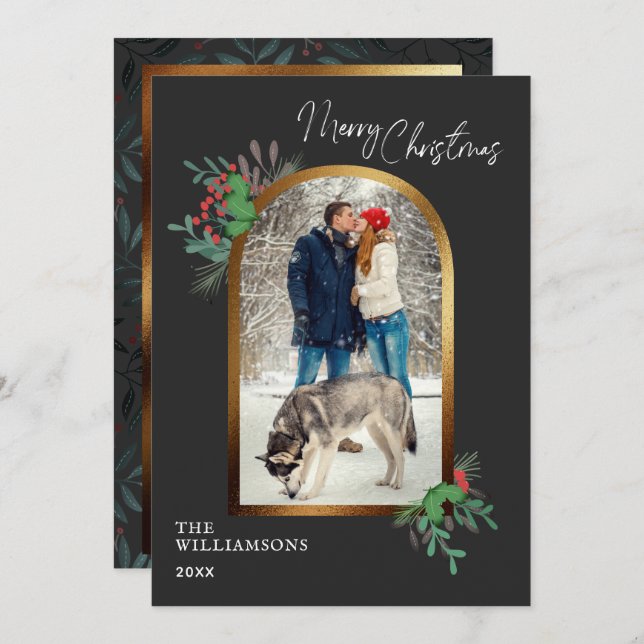 Cartes Pour Fêtes Annuelles Élégant Noël 1 arche photo botanique (Devant / Derrière)