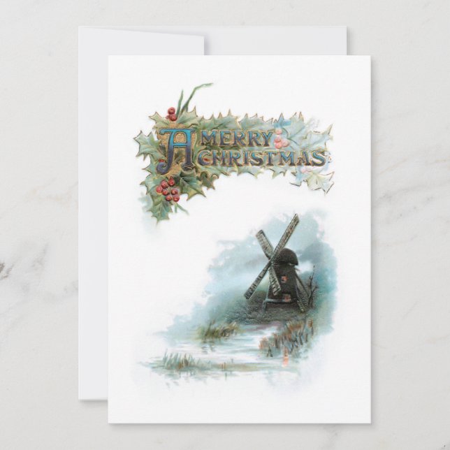Cartes Pour Fêtes Annuelles Elégant Noël avec Holly & Windmill (Devant)