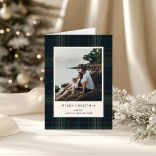 Cartes Pour Fêtes Annuelles Élégant Noël bleu marine et vert à carreaux avec p