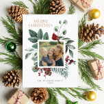 Cartes Pour Fêtes Annuelles Élégant Noël Botanique Foliage Carré 1 Photo<br><div class="desc">Une élégante carte postale de vacances photo design avec aquarelle de Noël botanique, feuillage et carré verdoyant sur l'arrière - plan. Une police serif de Merry Christmas citation où vous pouvez changer sa couleur en utilisant "Edit using Design Tool" et d'autres textes que vous pouvez customiser de l'avant à l'arrière....</div>