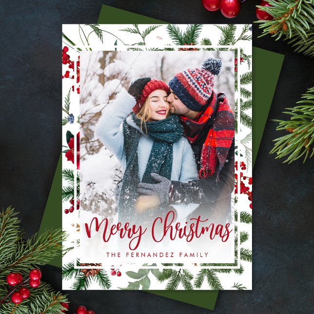 Cartes Pour Fêtes Annuelles Élégant Noël Botanique Photo Moderne Vacances (Créateur téléchargé)