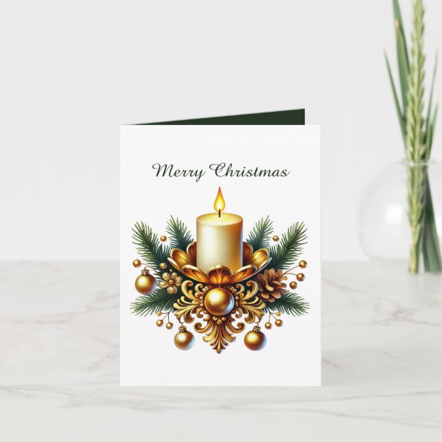 Cartes Pour Fêtes Annuelles Élégant Noël doré ajouter message bougie (Devant)