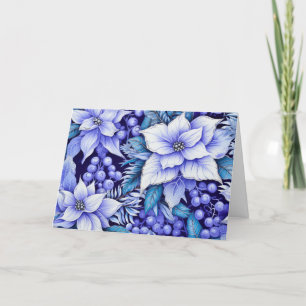 Cartes Pour Fêtes Annuelles Élégant Noël Floral bleu inspiré Vintage