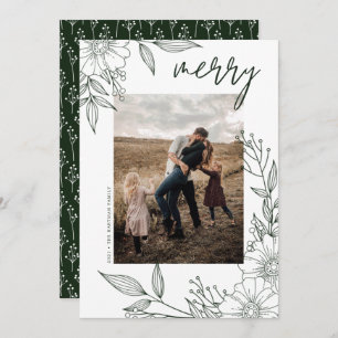 Cartes Pour Fêtes Annuelles Élégant Noël Floral Merry Green Photo