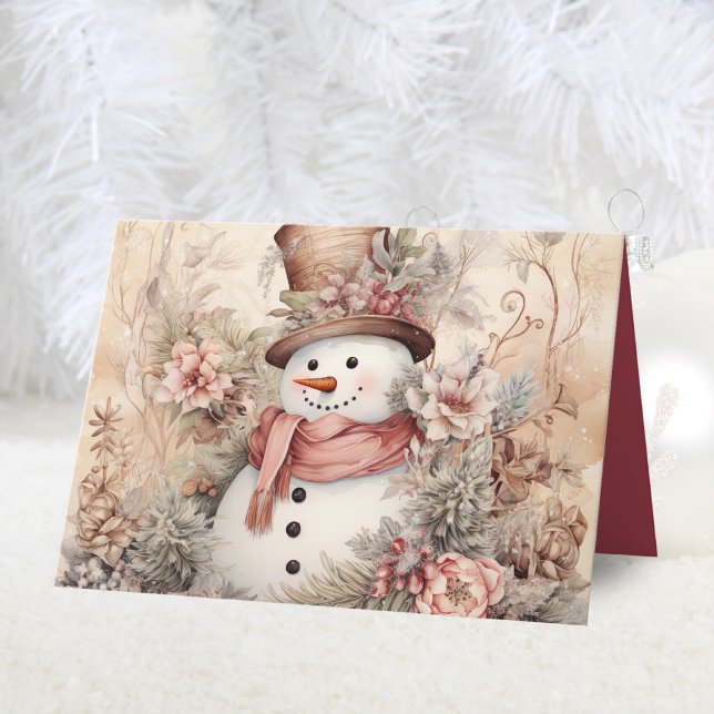 Cartes Pour Fêtes Annuelles Élégant Noël Floral Snowman (Créateur téléchargé)