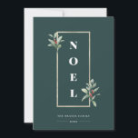 Cartes Pour Fêtes Annuelles Elégant NOEL Gold Winter Berry Frame Photo<br><div class="desc">Cadre élégant en faux or pâle orné de branches de baies d'hiver sur des arrière - plans festifs en couleur vert émeraude. Caractéristiques de design, encadré en caractères gras NOEL, lignes de texte modèles pour les noms, l'année et le message avec un seul cadre photo rond en or pâle sur...</div>
