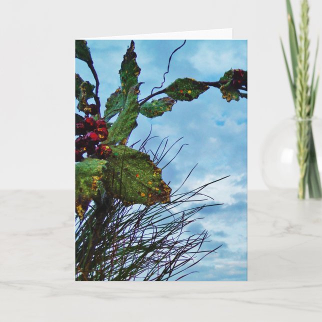 Cartes Pour Fêtes Annuelles Élégant Noël Holly, ciel bleu (Devant)