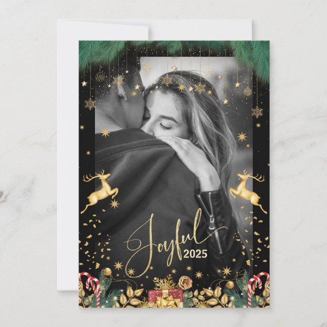 Cartes Pour Fêtes Annuelles Élégant Noël Joyeux Rouge Et Or 2025 (Devant)