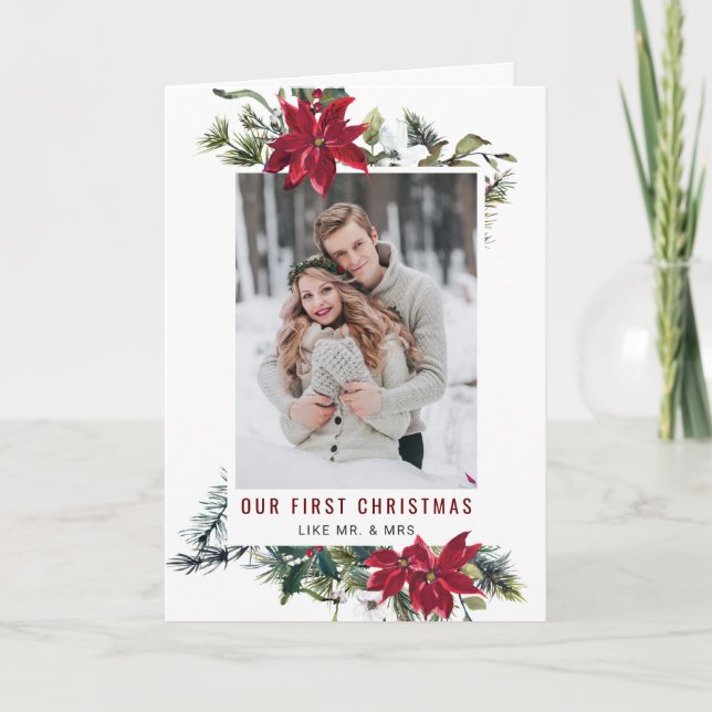 Cartes Pour Fêtes Annuelles Élégant Noël Poinsettia Photo Grey (Devant)