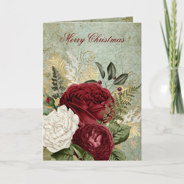 Cartes Pour Fêtes Annuelles Élégant Noël Rose d'antiquité (Devant)