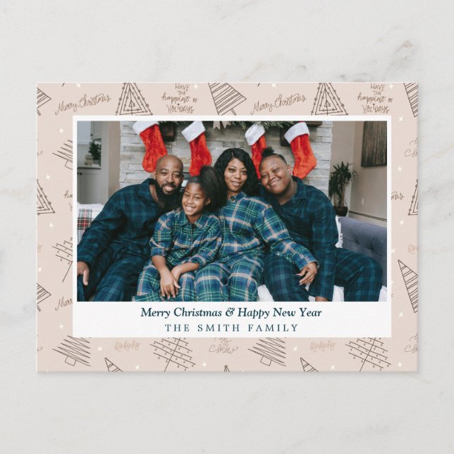 Cartes Pour Fêtes Annuelles Élégant Noël rose pâle avec photo (Devant)