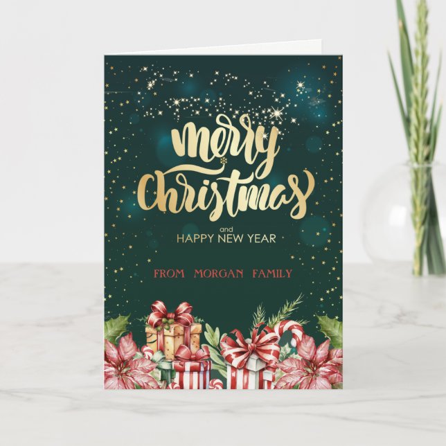 Cartes Pour Fêtes Annuelles Élégant Noël Rouge présente Poinsettia (Devant)