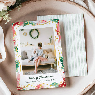 Cartes Pour Fêtes Annuelles Élégant Noël Rouge Vert Plaid Motif 1 Photo