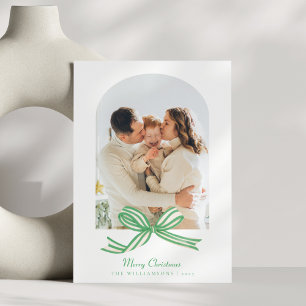 Cartes Pour Fêtes Annuelles Élégant Nœud Vert Coquette Arc 2 Photo Noël
