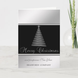 Cartes Pour Fêtes Annuelles Élégant Noir, Argent, Sapin de Noël, Entreprise