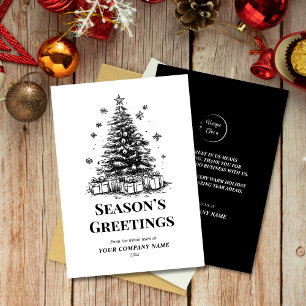 Cartes Pour Fêtes Annuelles Élégant Noir & Blanc Arbre de Noël Logo personnali