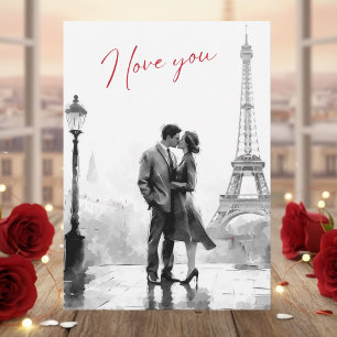 Cartes Pour Fêtes Annuelles Élégant Noir Blanc Paris Je T'Aime Saint-Valentin