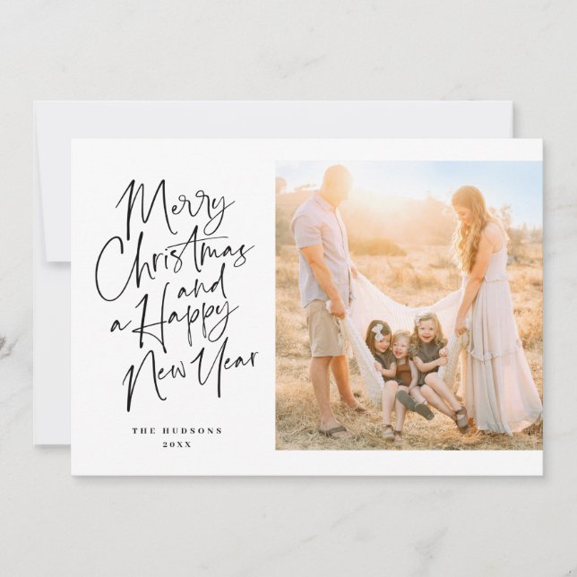 Cartes Pour Fêtes Annuelles Élégant noir Calligraphie de Noël Script Collage (Devant)