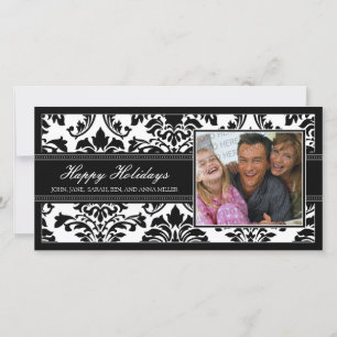 Cartes Pour Fêtes Annuelles Elégant noir Damask Custom Happy Holidays Card