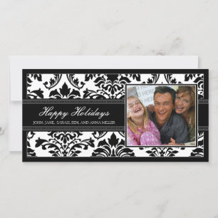 Cartes Pour Fêtes Annuelles Elégant noir Damask Custom Happy Holidays Card