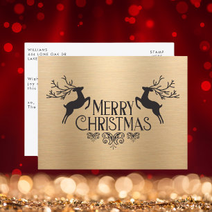 Cartes Pour Fêtes Annuelles Élégant Noir et Or Joyeux renne de Noël