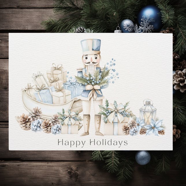 Cartes Pour Fêtes Annuelles Élégant Noisette Bleu Hiver Sleigh Happy (Créateur téléchargé)