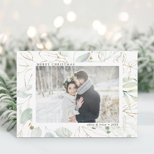 Cartes Pour Fêtes Annuelles Elégant or Botanique Verdure Photo Noël
