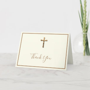 Cartes Pour Fêtes Annuelles Elégant or catholique Crucifix Merci religieux