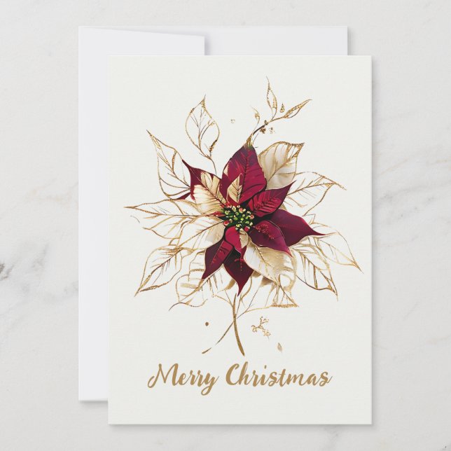 Cartes Pour Fêtes Annuelles Elégant or et rouge Poinsettia Joyeux Noël (Devant)