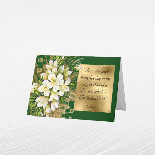 Cartes Pour Fêtes Annuelles Élégant or Green Bible Floral Photo Noël