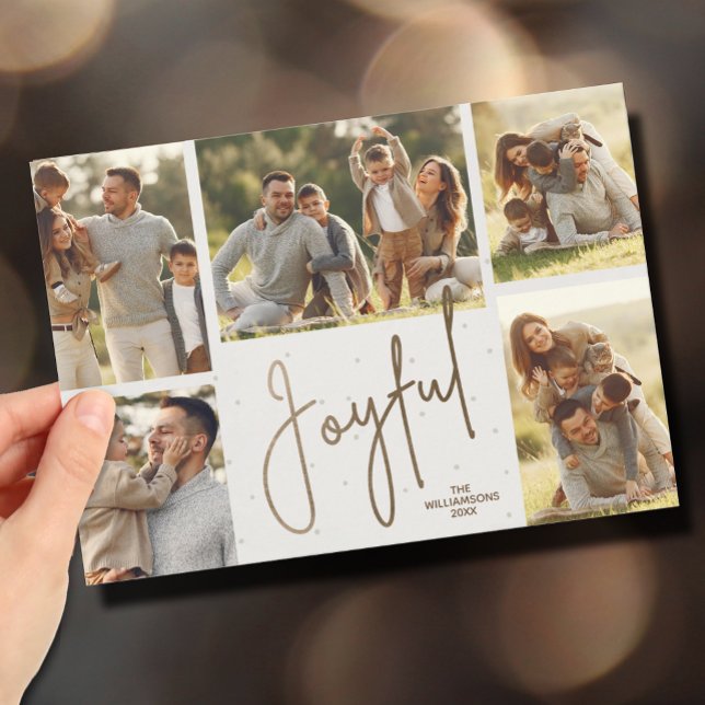 Cartes Pour Fêtes Annuelles Elégant or JOYFUL Multi Photo Noël (Elegant Gold JOYFUL Multi Photo Christmas Holiday Cards - INSTANT DOWNLOAD and/or PRINTED or both!)