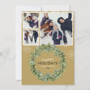 Cartes Pour Fêtes Annuelles Elégant or Noël 3 Photo Verdure Wreath