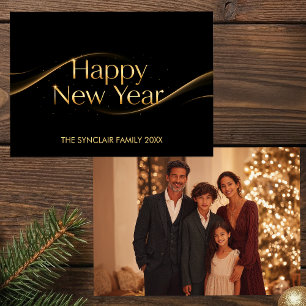 Cartes Pour Fêtes Annuelles Elegant Or Noir Joyeux Nouvel An Photo de Famille 