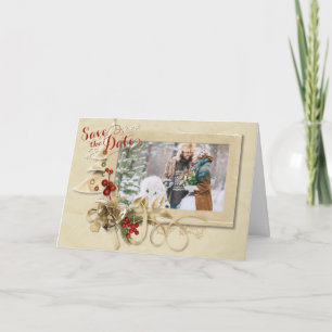 Cartes Pour Fêtes Annuelles Elégant or photo de Noël Enregistrer la date