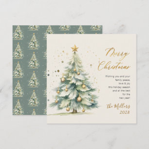 Cartes Pour Fêtes Annuelles Elégant or Script Aquarelle Arbre de Noël