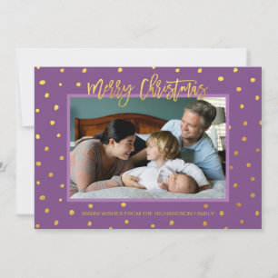 Cartes Pour Fêtes Annuelles Elégant or violet Joyeux Noël Photo personnalisée