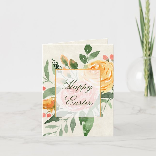 Cartes Pour Fêtes Annuelles Elégant Orange floral personnalisé Pâques (Devant)